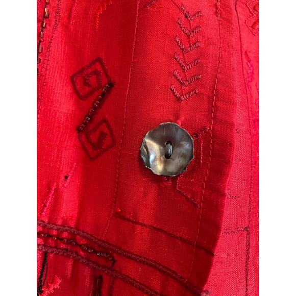 Chico's Design red 100% silk jacket embroidered beaded lined collar 2 US L 12 - Picture 4 of 7